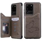 For Galaxy S20 Ultra Butterfly Embossing Pattern Shockproof Protective Case with Holder & Card Slots & Photo Frame(Grey)