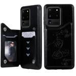 For Galaxy S20 Ultra Butterfly Embossing Pattern Shockproof Protective Case with Holder & Card Slots & Photo Frame(Black)
