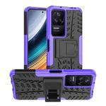 For Xiaomi Redmi K40S Tire Texture TPU + PC Phone Case with Holder(Purple)