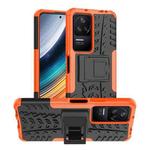 For Xiaomi Redmi K40S Tire Texture TPU + PC Phone Case with Holder(Orange)