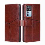 For Xiaomi Redmi K50 Ultra/Xiaomi 12T/Xiaomi 12T Pro Geometric Stitching Leather Phone Case(Dark Brown)