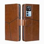 For Xiaomi Redmi K50 Ultra/Xiaomi 12T/Xiaomi 12T Pro Geometric Stitching Leather Phone Case(Light Brown)