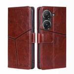 For Asus Zenfone 9 Geometric Stitching Leather Phone Case(Dark Brown)