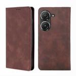 For Asus Zenfone 9 Skin Feel Magnetic Horizontal Flip Leather Phone Case(Dark Brown)