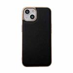For iPhone 14 Plus Waves Series Nano Electroplating Genuine Leather Phone Case (Black)