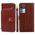 For Xiaomi Redmi K50 Ultra/Xiaomi 12T/Xiaomi 12T Pro Zipper Bag Leather Phone Case(Brown)