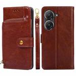 For Asus Zenfone 9 Zipper Bag Leather Phone Case(Brown)