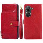 For Asus Zenfone 9 Zipper Bag Leather Phone Case(Red)