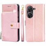 For Asus Zenfone 9 Zipper Bag Leather Phone Case(Rose Gold)
