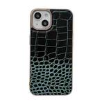 For iPhone 14 Plus Crocodile Texture Genuine Leather Nano Electroplating Phone Case (Dark Green)