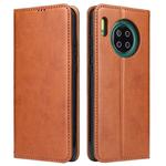 For Huawei Mate 30 Fierre Shann PU Genuine Leather Texture Horizontal Flip Leather Case with Holder & Card Slots & Wallet(Brown)