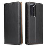 For Huawei P40 Fierre Shann PU Genuine Leather Texture Horizontal Flip Leather Case with Holder & Card Slots & Wallet(Black)