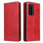 For Huawei P40 Fierre Shann PU Genuine Leather Texture Horizontal Flip Leather Case with Holder & Card Slots & Wallet(Red)