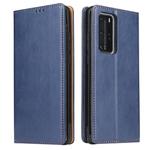 For Huawei P40 Fierre Shann PU Genuine Leather Texture Horizontal Flip Leather Case with Holder & Card Slots & Wallet(Blue)
