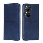 For Asus Zenfone 9 Cow Texture Magnetic Horizontal Flip Leather Phone Case(Blue)