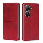 For Asus Zenfone 9 Cow Texture Magnetic Horizontal Flip Leather Phone Case(Red)
