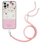 For iPhone 13 Pro Bronzing Butterfly Flower TPU Phone Case with Lanyard (Peach Blossoms)