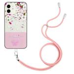 For iPhone 12 Bronzing Butterfly Flower TPU Phone Case with Lanyard(Peach Blossoms)