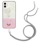 For iPhone 12 Bronzing Butterfly Flower TPU Phone Case with Lanyard(Dandelions)