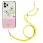 For iPhone 11 Pro Bronzing Butterfly Flower TPU Phone Casewith Lanyard (Colorful Butterfly)
