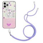 For iPhone 11 Pro Bronzing Butterfly Flower TPU Phone Casewith Lanyard (Cherry Blossoms)
