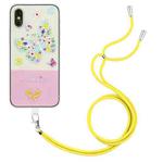 For iPhone X / XS Bronzing Butterfly Flower TPU Phone Case with Lanyard(Colorful Butterfly)