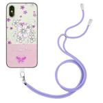 For iPhone X / XS Bronzing Butterfly Flower TPU Phone Case with Lanyard(Cherry Blossoms)