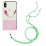 For iPhone X / XS Bronzing Butterfly Flower TPU Phone Case with Lanyard(Rose Heart)