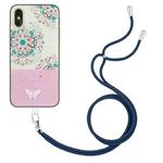 For iPhone X / XS Bronzing Butterfly Flower TPU Phone Case with Lanyard(Peacock Flower)