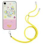 For iPhone XR Bronzing Butterfly Flower TPU Phone Case with Lanyard(Colorful Butterfly)
