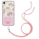 For iPhone XR Bronzing Butterfly Flower TPU Phone Case with Lanyard(Peony)