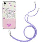 For iPhone XR Bronzing Butterfly Flower TPU Phone Case with Lanyard(Cherry Blossoms)