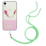 For iPhone XR Bronzing Butterfly Flower TPU Phone Case with Lanyard(Rose Heart)