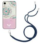 For iPhone XR Bronzing Butterfly Flower TPU Phone Case with Lanyard(Peacock Flower)