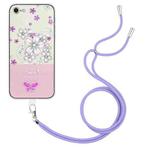 For iPhone SE 2022 / SE 2020 / 8 / 7 Bronzing Butterfly Flower TPU Phone Case with Lanyard(Cherry Blossoms)