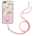 Bronzing Butterfly Flower TPU Phone Case with Lanyard For iPhone 8 Plus / 7 Plus(Peony)