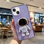 For iPhone 14 Plus Plating Astronaut Holder TPU Phone Case (Purple)
