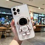 For iPhone 14 Pro Plating Astronaut Holder TPU Phone Case(Transparent White)