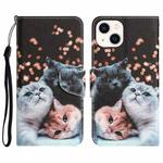 For iPhone 14 Colored Drawing Leather Phone Case (3 Cats)