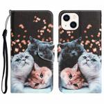 For iPhone 14 Plus Colored Drawing Leather Phone Case (3 Cats)