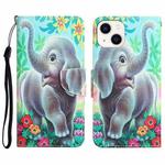 For iPhone 14 Plus Colored Drawing Leather Phone Case (Elephant)
