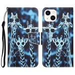For iPhone 14 Plus Colored Drawing Leather Phone Case (Giraffes)