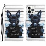 For iPhone 14 Pro Colored Drawing Leather Phone Case(Black Dog)