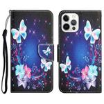 For iPhone 14 Pro Colored Drawing Leather Phone Case(Butterfly)