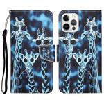 For iPhone 14 Pro Colored Drawing Leather Phone Case(Giraffes)