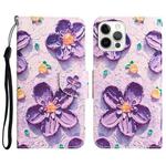 For iPhone 14 Pro Max Colored Drawing Leather Phone Case (Purple Flower)