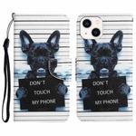 For iPhone 13 Colored Drawing Leather Phone Case(Black Dog)