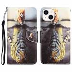 For iPhone 13 mini Colored Drawing Leather Phone Case (Tiger)