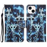 For iPhone 13 mini Colored Drawing Leather Phone Case (Giraffes)