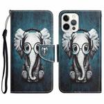 For iPhone 13 Pro Colored Drawing Leather Phone Case (Earphone Elephant)